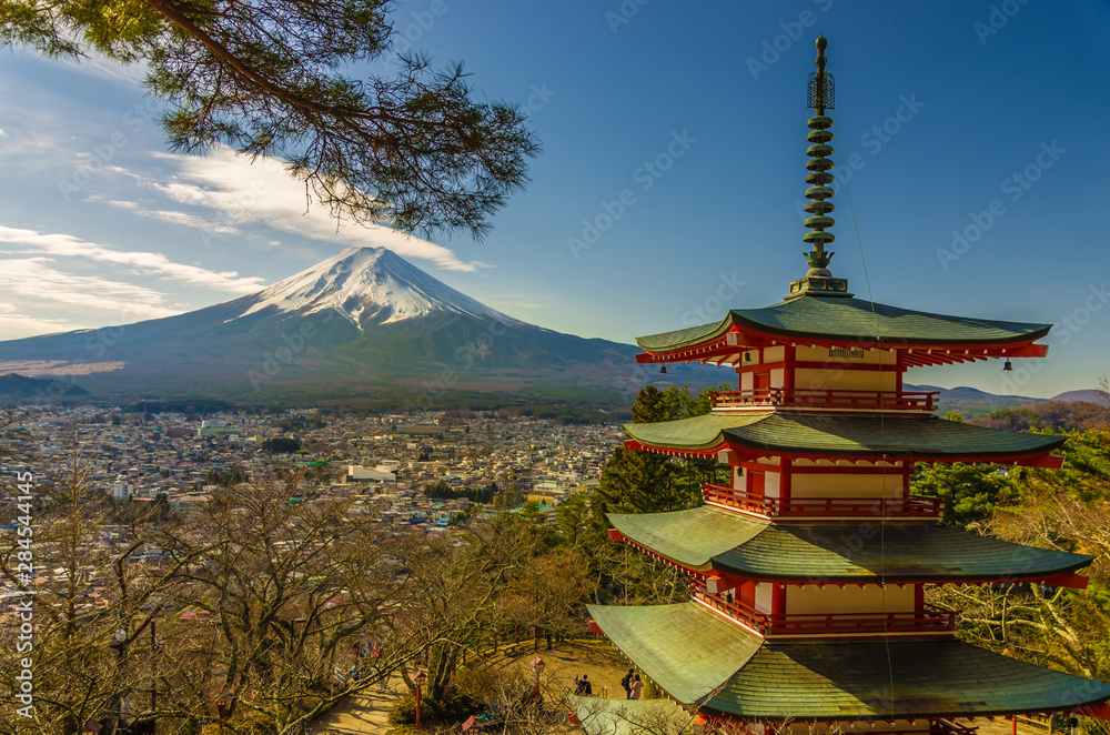 The Chureito Pagoda with the view on Fuji mountain