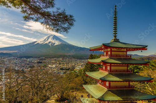 The Chureito Pagoda with the view on Fuji mountain