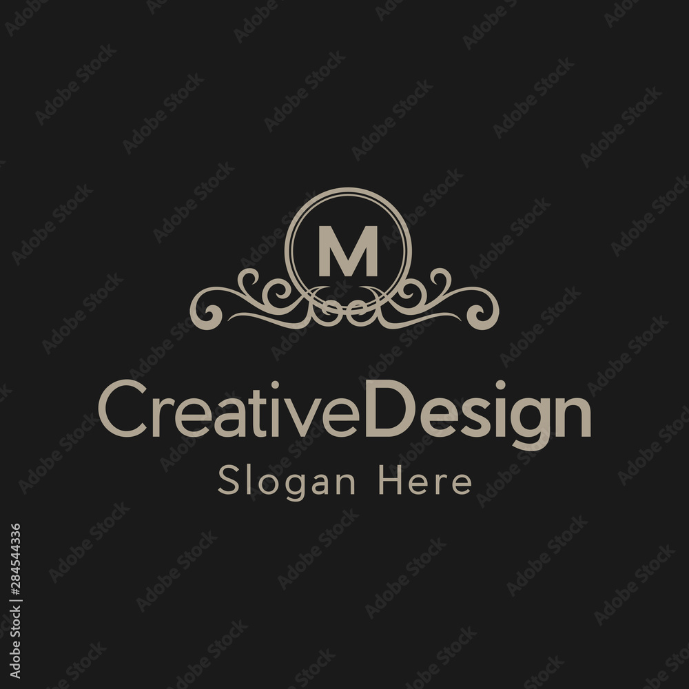 Elegant monogram design template with initial letter M. Luxury elegant ornament logo, Trendy logo design template. Simple and clear initials M with ornate frames