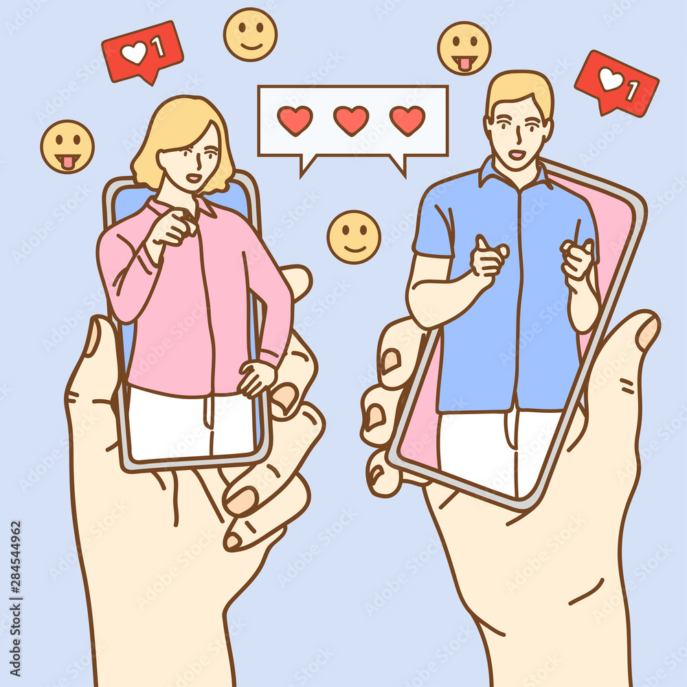 Man and woman fallen in love, man and woman pointing finger. Vector illustrations. Man and woman fallen in love, man and woman pointing finger. Vector illustrations.