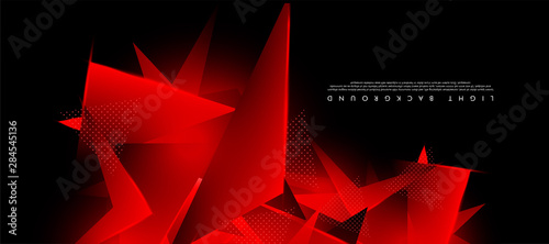 Triangular background. Abstract composition of 3D triangles. Modern geometric red background insulated black