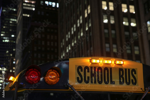 Close up of a school bus sign in New York City photo