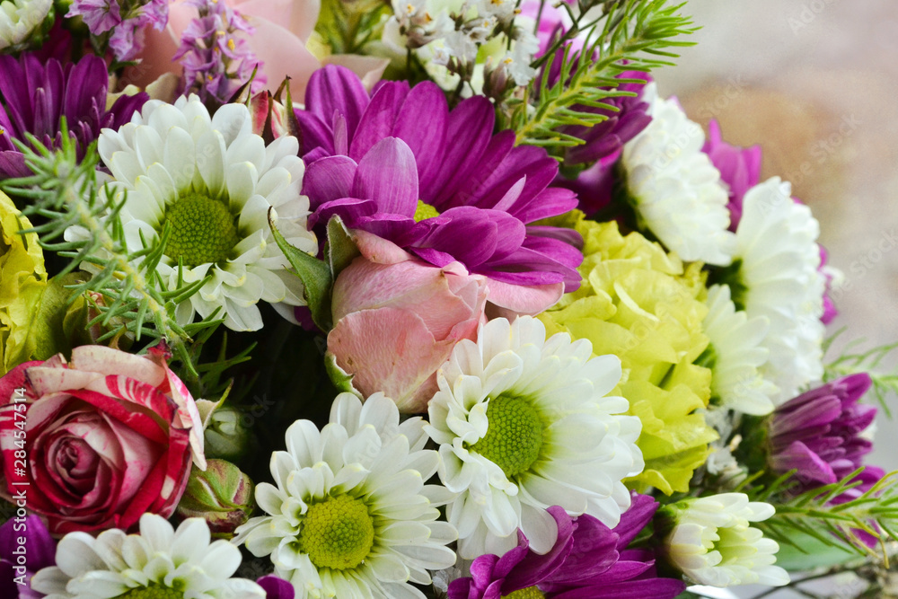 Background of flowers. Different flowers in a bouquet close-up Background of flowers. Different flowers in a bouquet close-up