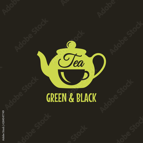 Teapot with tea cup logo. Green and black tea