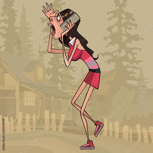 cartoon funny woman emotionally talking on the phone