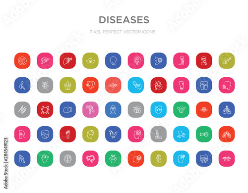 50 diseases colorful outline icons set. can be use for web mobile