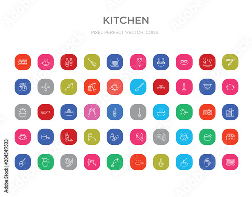 50 kitchen colorful outline icons set. can be use for web mobile
