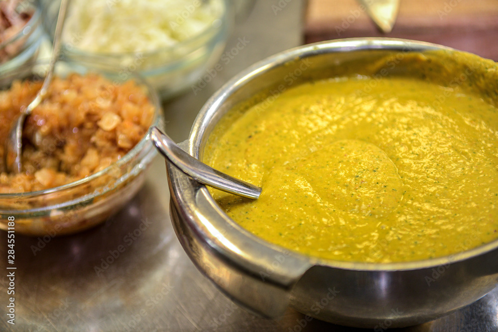 Creamy Soup Bowl with Ingredients in ramekin Creamy Soup Bowl with Ingredients in ramekin