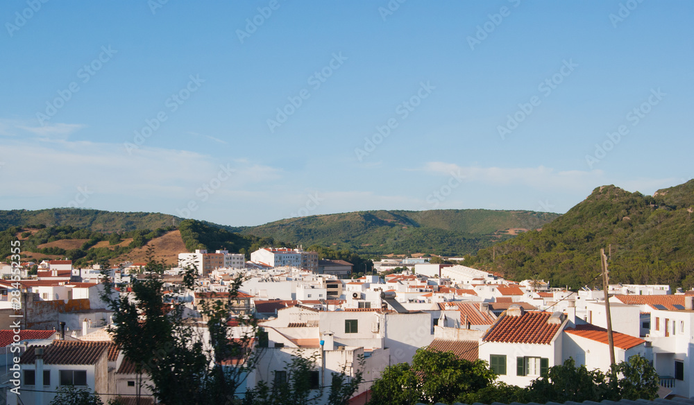 Aerial view on roofs of a little city of Minorca island