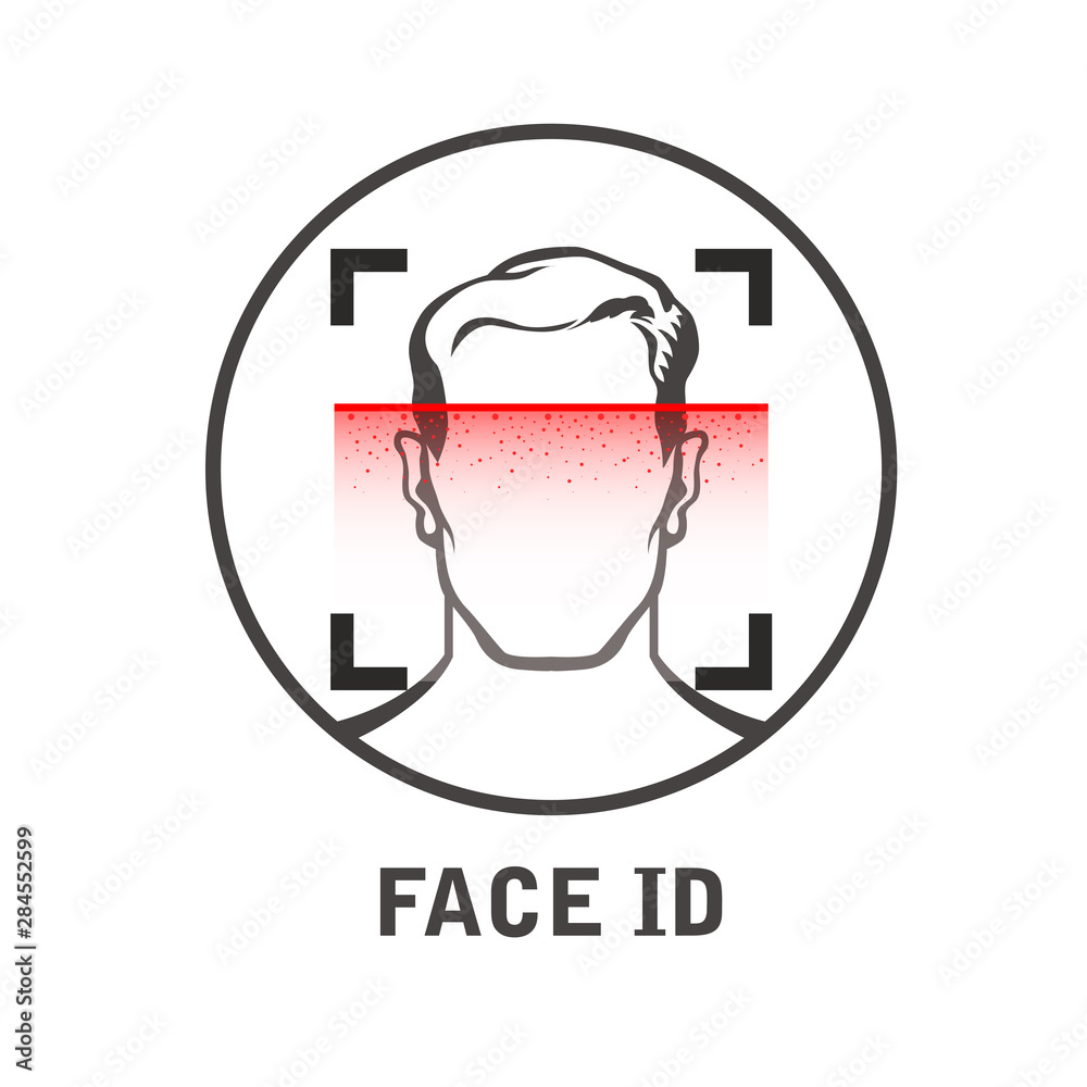 Face id scan icon - facial scanner for smart phone or laptop, face scanning process Face id scan icon - facial scanner for smart phone or laptop, face scanning process