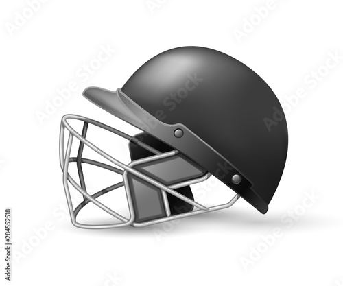 Cricket helmet with protective grill on white background, side view