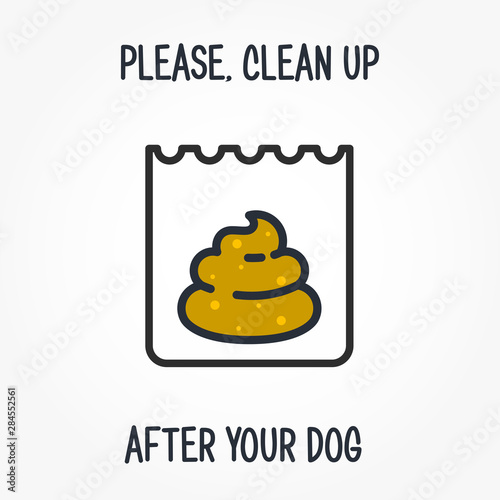 Please clean up after your dog, excrements in plasting bag, sign