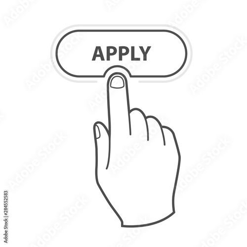Apply button - hand pressing button, vacancy and file an application