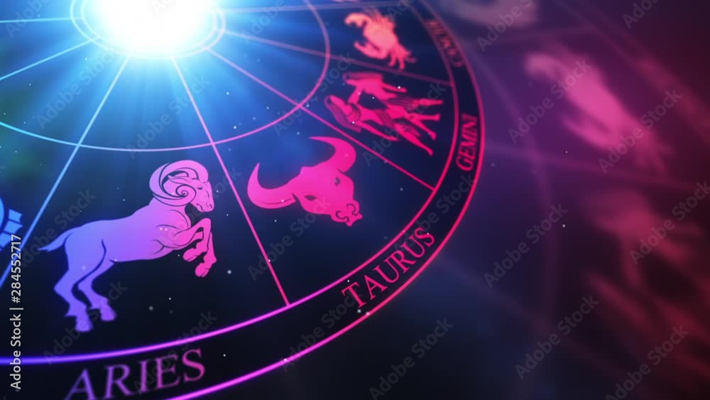 Zodiac Horoscope Signs on a spinning wheel Seamless Looping Motion