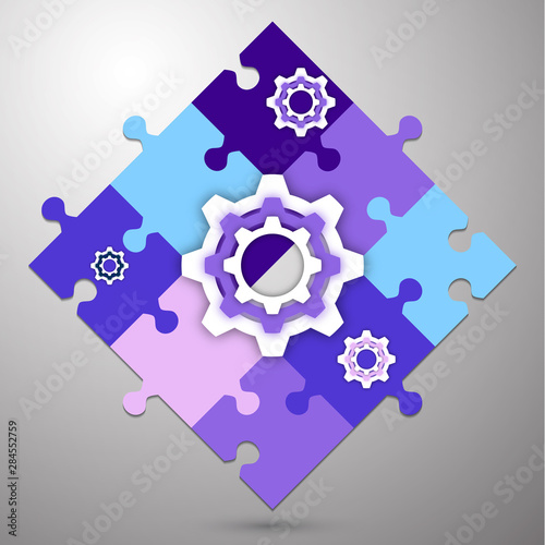 Finished puzzles and gear. The concept of teamwork, cooperation and partnership. Flat design.
