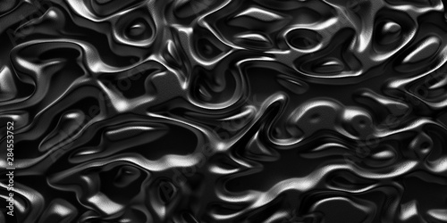 3d Visual arts background with Psychedelic Tribal Liquid Surface Black Metal Brushed Chrome texture.