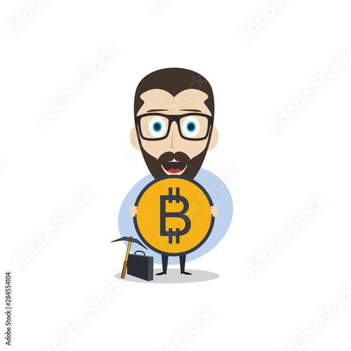 bitcoin crypto currency theme cartoon gentleman male man miner boy