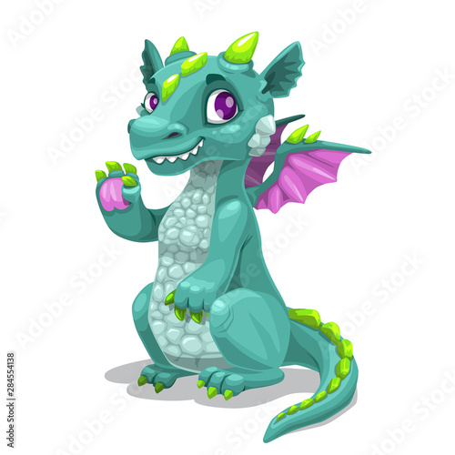 Little cute cartoon young dragon. Fantasy monster illustration.