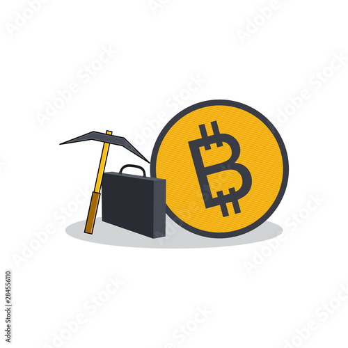 pickaxe bitcoin mining crypto currency theme vector art