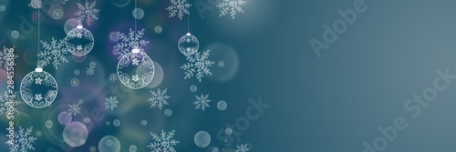 New Year and Merry Christmas  Snowflakes  beautiful colorful bokeh  and Christmas balls. Place for text.