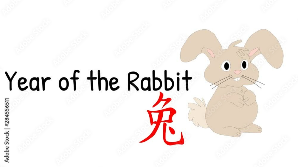 Chinese Horoscope rabbit animated on white with New Year greeting. Chinese Horoscope rabbit animated on white with New Year greeting.