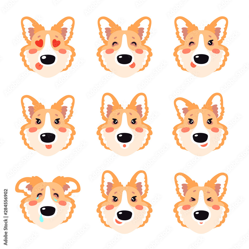 Corgi dog emoji stickers, cartoon avatar collection