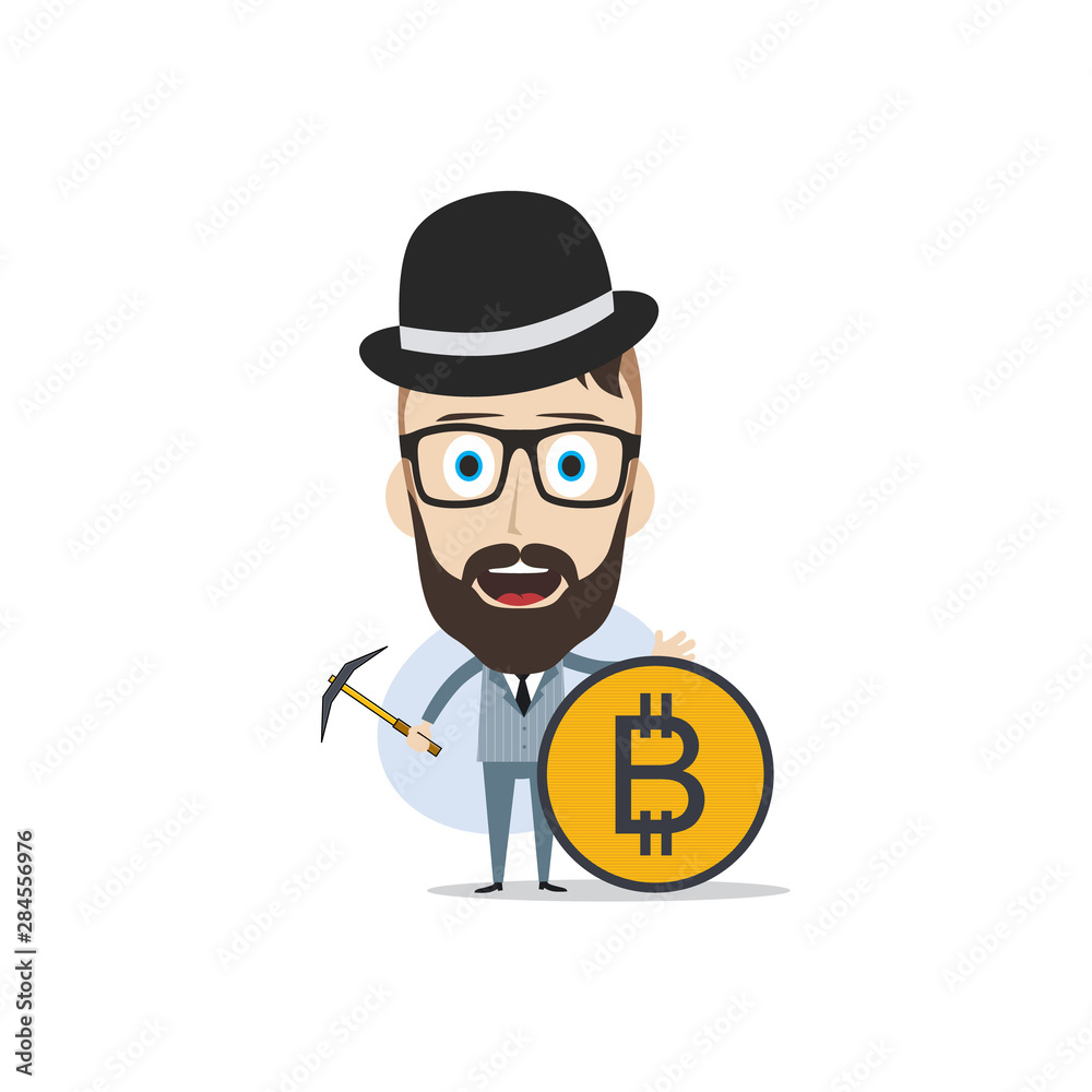 bitcoin crypto currency theme cartoon gentleman male man miner boy bitcoin crypto currency theme cartoon gentleman male man miner boy