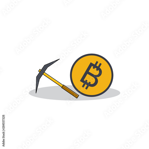pickaxe bitcoin mining crypto currency theme vector art