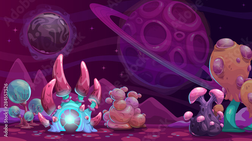 Fantasy alien landscape. Another world concept background.