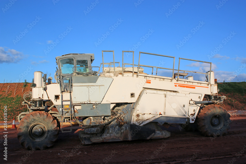 Soil Stabiliser machine on a road construction site