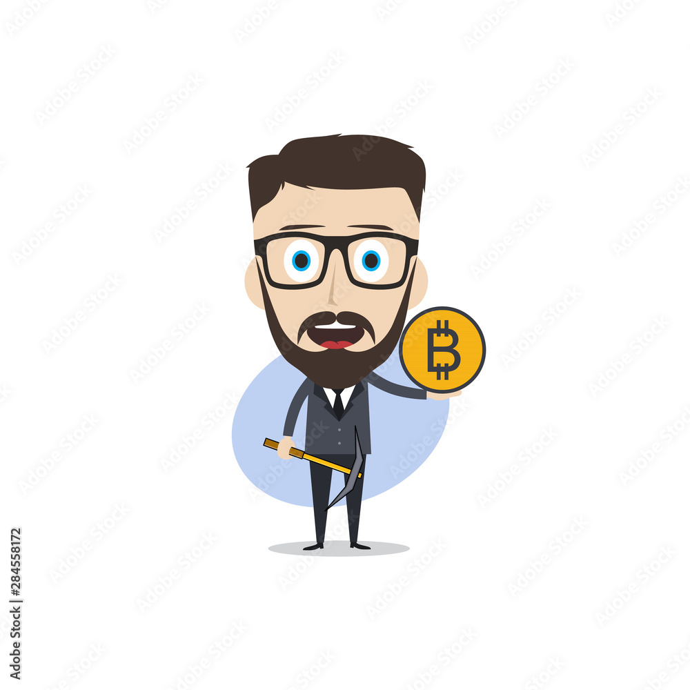 bitcoin crypto currency theme cartoon gentleman male man miner boy bitcoin crypto currency theme cartoon gentleman male man miner boy