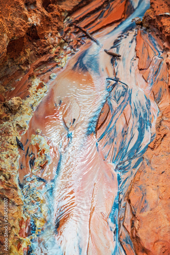 Muine, Vietnam - July 18, 2019 - Fairy Stream. River, red canyon. Sand pattern