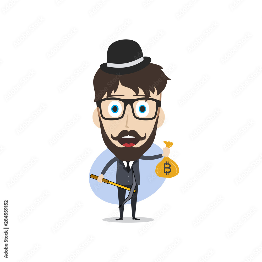 bitcoin crypto currency theme cartoon gentleman male man miner boy bitcoin crypto currency theme cartoon gentleman male man miner boy