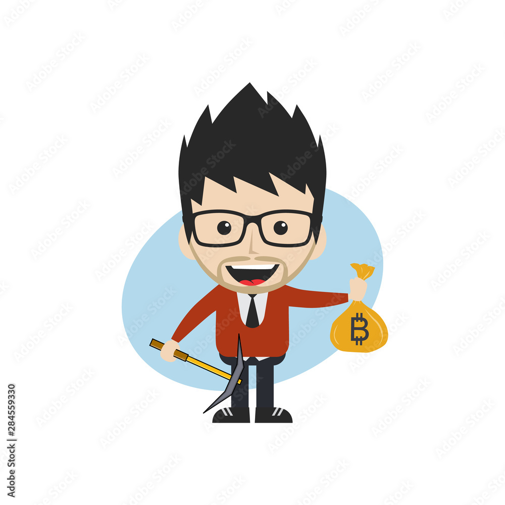 bitcoin crypto currency theme cartoon gentleman male man miner boy bitcoin crypto currency theme cartoon gentleman male man miner boy