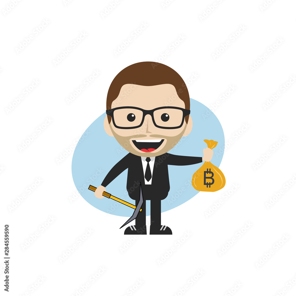 bitcoin crypto currency theme cartoon gentleman male man miner boy bitcoin crypto currency theme cartoon gentleman male man miner boy