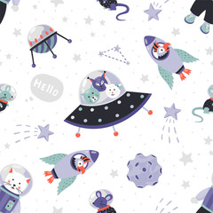 Crédence de cuisine Cosmos patrons Bébés animaux astronautes dans l'espace  © SpicyTruffel
