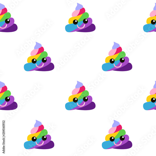 Shit Unicorn seamless background. Magic turd ornament. Rainbow fable poop