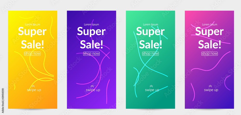 Bright colored gradient sale advertisement template with wavy lines