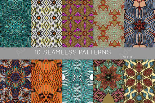 Collection of seamless patterns ethnic motifs