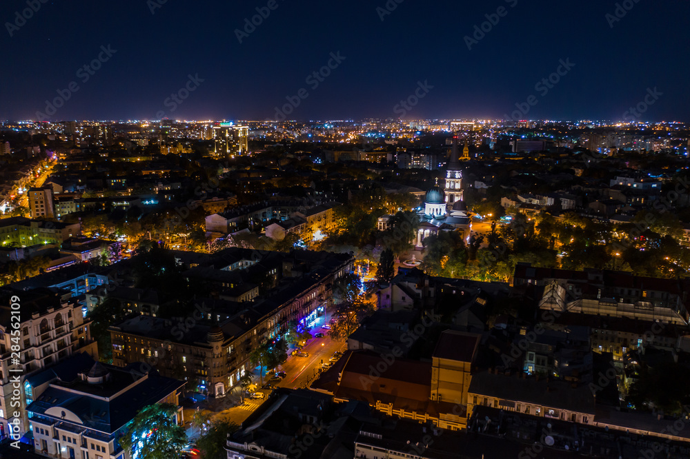 Aerial view of night city, bird's eye view, Odessa, Ukraine