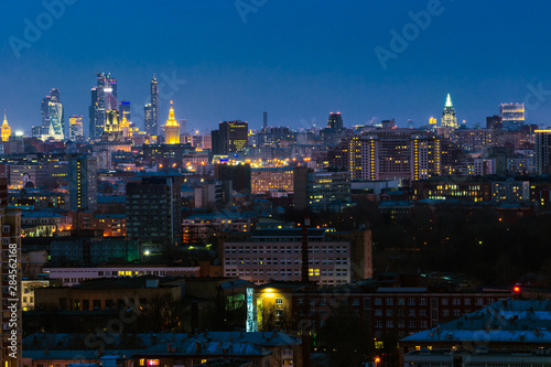 Above view of Moscow cityscape at sunset
