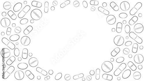 Pills on a white background. White pills. Stock illustration.
