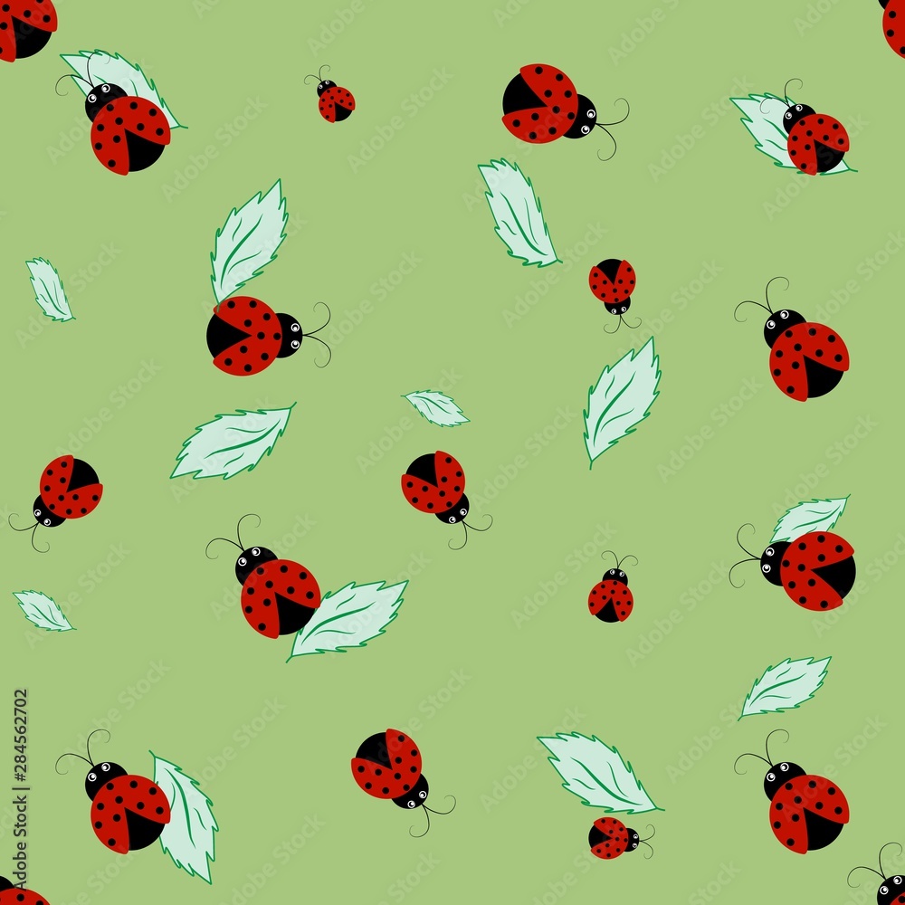 Ladybird on leaf color seamless pattern. Fashion graphic background design. Modern stylish abstract texture. Colorful template for prints, textiles, wrapping, wallpaper, website. Vector illustration. Ladybird on leaf color seamless pattern. Fashion graphic background design. Modern stylish abstract texture. Colorful template for prints, textiles, wrapping, wallpaper, website. Vector illustration.