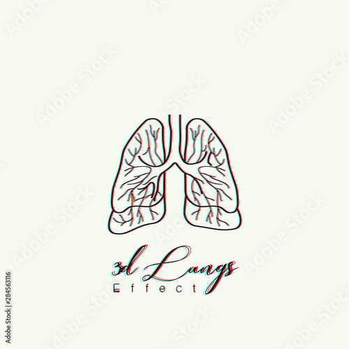 3d (Red blue) color effect Lungs Cartoon Vector