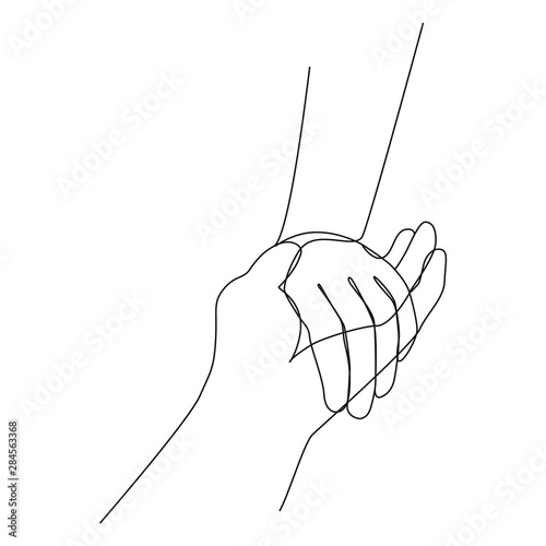 Holding hands one line drawing on white isolated background. Vector illustration