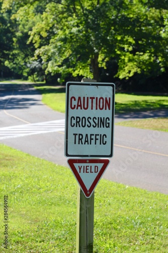 A close view on the caution and the yield signs.
