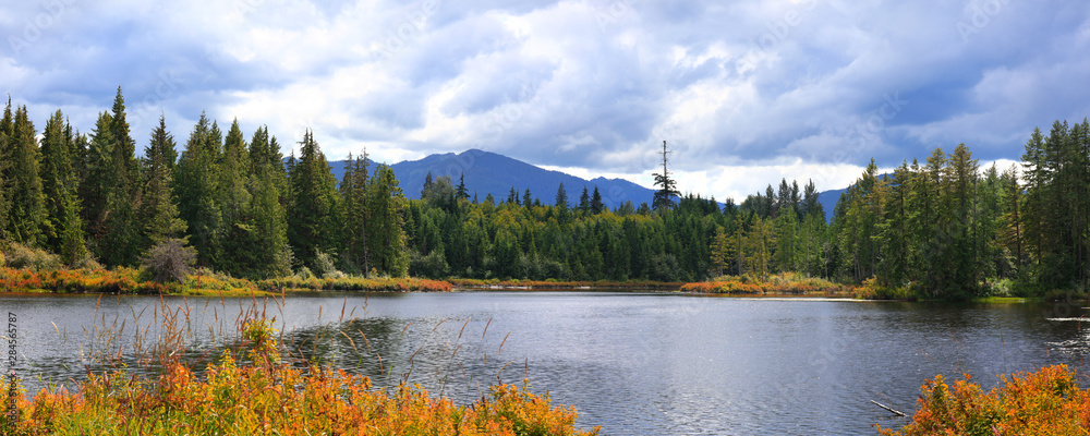 Panoramic view of Baker lake in Washington state