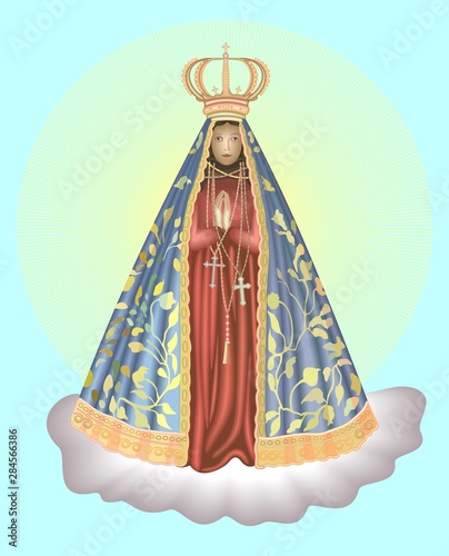 Our Lady of Aparecida, a stylized illustration of the ancient Brazilian statue