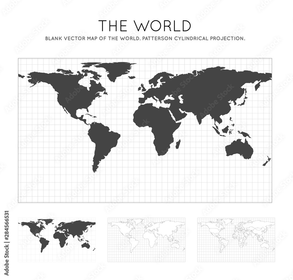 Fototapeta premium Map of The World. Patterson cylindrical projection. Globe with latitude and longitude lines. World map on meridians and parallels background. Vector illustration.