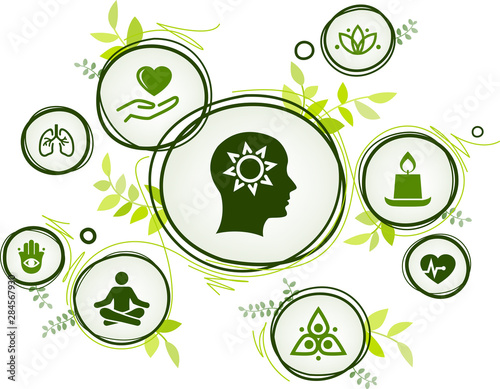 Photo natural mindfulness / meditation / relaxation icon concept – green mindful livin